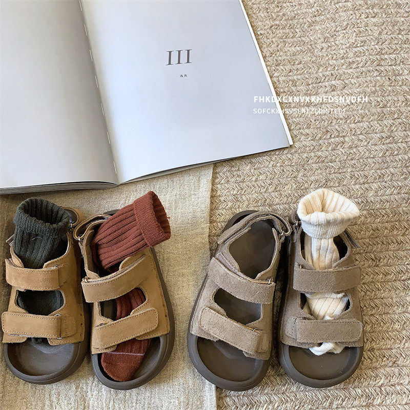 复古韩版夏季童鞋小童儿童凉鞋包头女童罗马鞋魔术贴男童沙滩鞋