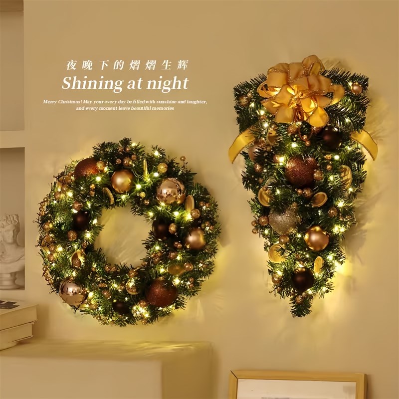 圣诞花环圣诞节咖啡店装饰门挂餐厅店铺橱窗挂饰墙上挂件氛围布置