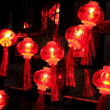 新年水晶流苏红灯笼灯串节日灯串LED灯春节喜庆阳台装饰氛围灯串