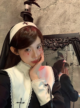 原创万圣节修女头巾暗黑