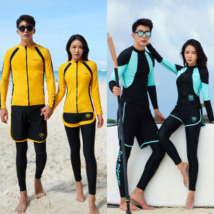 分体防晒速干情侣浮潜冲浪游泳衣男 长裤 高档摩托艇服装 潜水女长袖