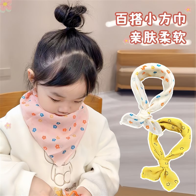 棉麻围巾儿童卡通可爱三角巾口水围脖宝宝外出防风丝巾女童装饰品