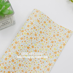 DIY发饰蝴蝶结材料 印可爱橙黄色小花闪粉PU人造皮革布料