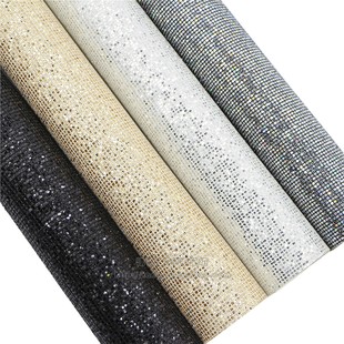 26.5X30CM黑色银色蕾丝格子面撒大闪粉人造皮革 DIY发饰材料