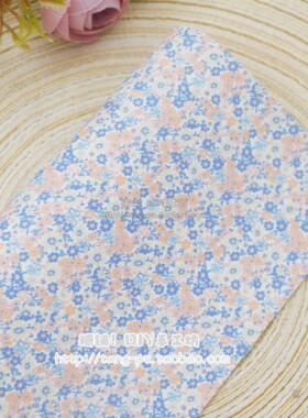 DIY发饰蝴蝶结材料 印可爱水墨蓝色橙色小花PU人造皮革布料