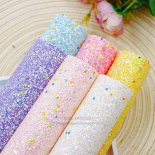 DIY发饰蝴蝶结材料包 20X22CM高端夜光格利特闪粉人造皮革布料材