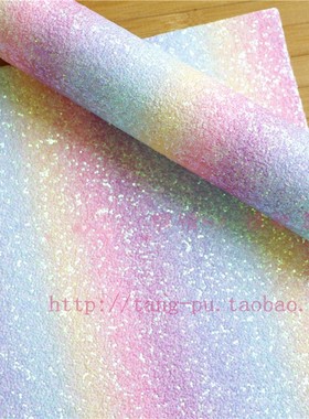 DIY发饰蝴蝶结材料 20X22CM高端格利特彩虹闪粉人造皮革布料diy