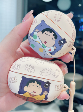 蜡笔小新适用华为freebudspro3保护套freebuds4/4e无线5/7i耳机壳新款FreeBudspro4盒6i卡通SE2磨砂Clip2情侣