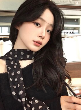 早秋韩版复古波点印花长条丝巾女慵懒风简约感围巾多用式系脖