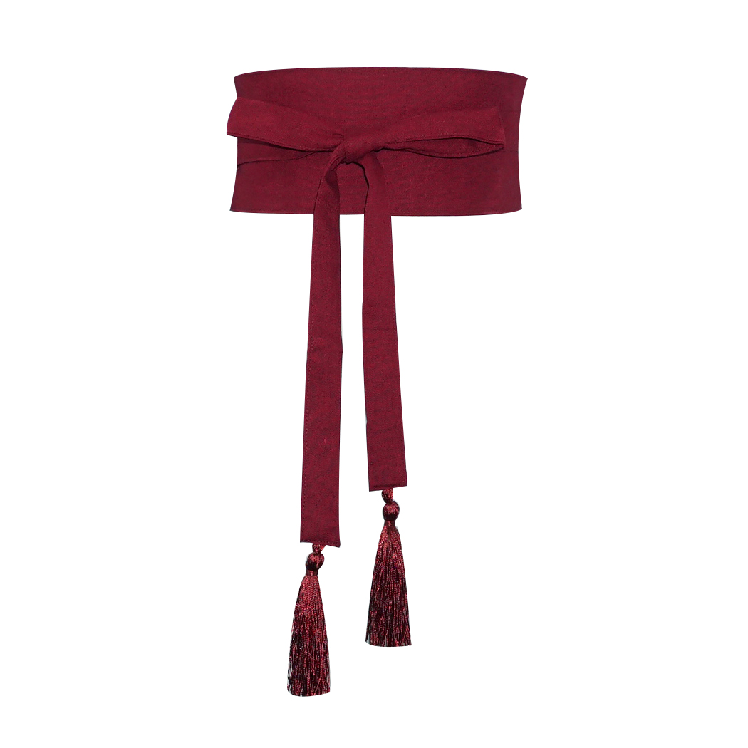 国风纯色布腰封黑红撞色宽腰带