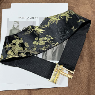 黑金色竹叶绣花松紧腰封复古文艺汉服腰带时尚优雅连衣裙束腰多款