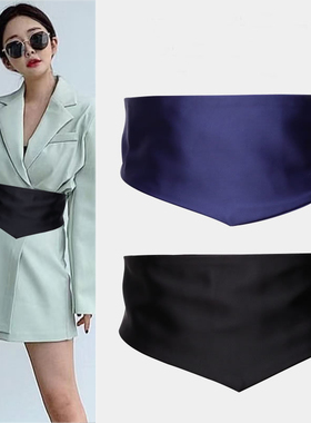 缎面纯色腰封女宽腰带装饰西装西服外套配饰外搭束腰缎面黑色松紧