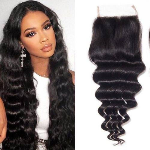 4*4Transparent lace loose deep wave human hair closure stock
