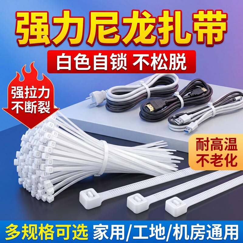 尼龙扎带大尺寸强力束线带塑料绳扣电线捆固带园艺定器自锁式扎带