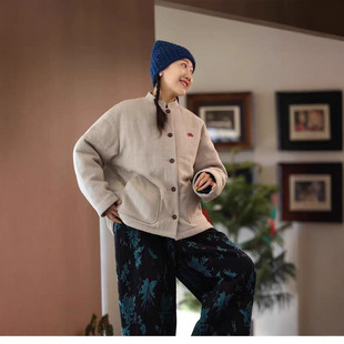 2025冬款汉麻复古新中式刺绣棉服蘑菇绣花天然雨露汉麻3M新雪丽棉