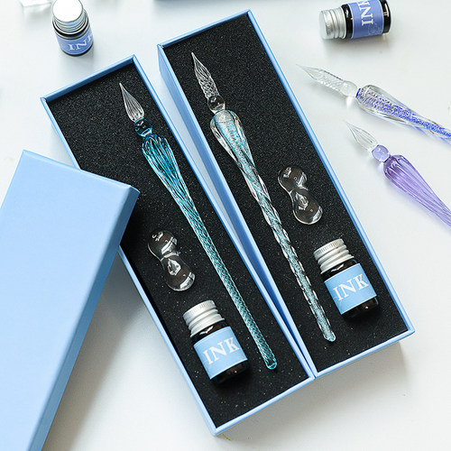 马卡龙玻璃笔套装签字笔水晶学生用蘸水笔玻璃蘸墨笔文具礼品笔