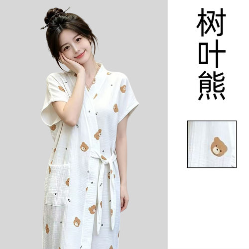 浴袍女纯棉夏天薄款纱布成人棉纱凉快速干透气宽松可穿居家服浴衣