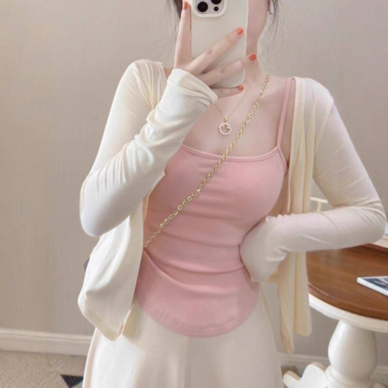 冰丝防晒衣女款2025新款夏季白色薄款防晒针织开衫配吊带小披肩女