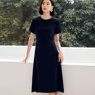 气质修身 短袖 收腰黑色圆领显瘦裙子 新款 玳莎重磅真丝连衣裙夏季