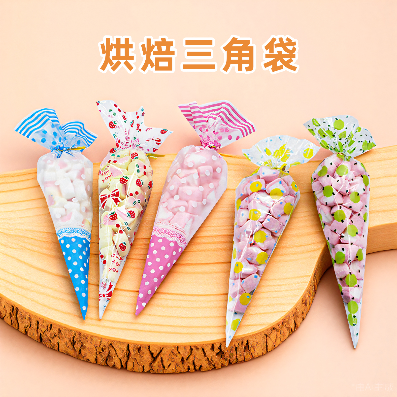 透明三角形爆米花包装袋糖果蛋白糖蛋筒零食专用袋子印花礼品袋