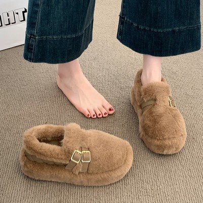 USA UGG厚底内增高加绒保暖棉鞋女外穿2025新款秋冬季豆豆鞋毛毛