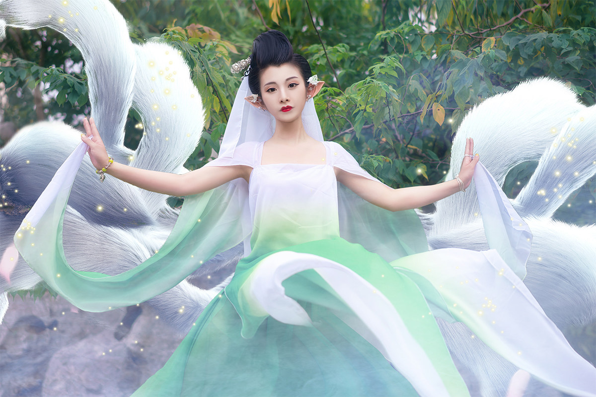 新品古装影视青丘狐传说陈瑶花月同款写真连衣裙cosplay仙女服装