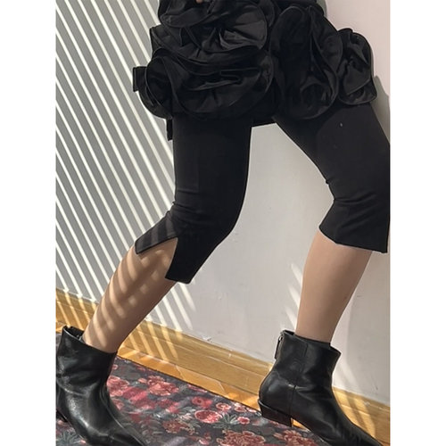 部分现货正品韩代东大门黑色高弹修身显瘦侧开叉瑜伽裤休闲七分裤