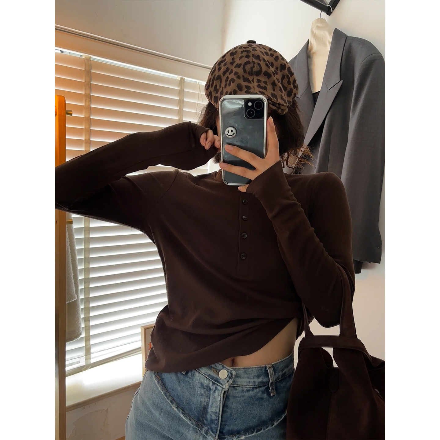 现货 正品韩代东大门秋冬 亨利领衫弹力舒适修身显瘦打底休闲T恤