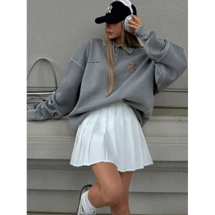 卫衣 girl学院风减龄polo领字母刺绣长袖 鬼鬼家正品 韩代东大门秋