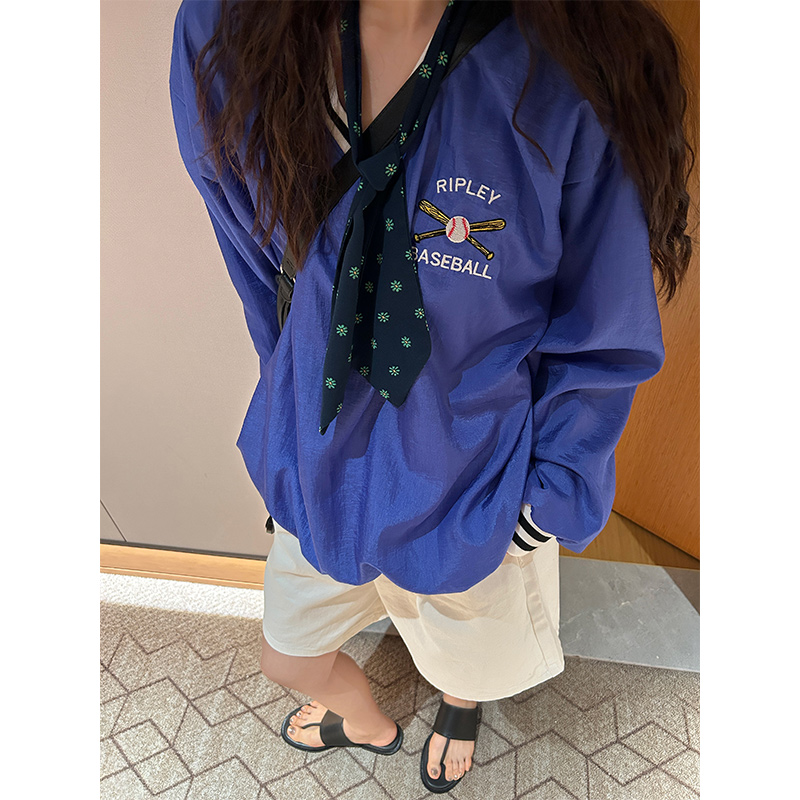 鬼鬼家 正品韩代东大门炒鸡流行显白V领球服休闲印花条纹运动T恤