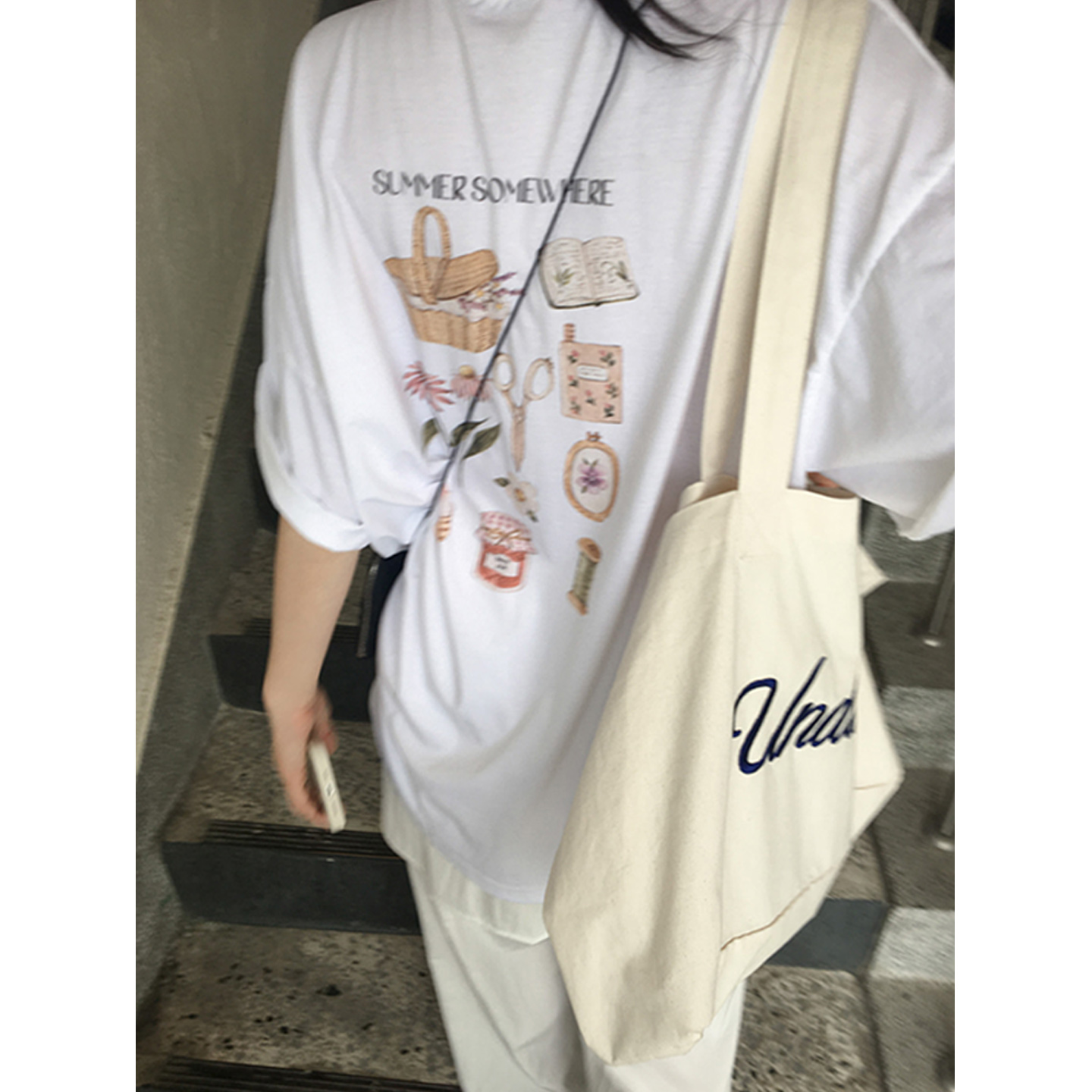 鬼鬼家正品韩代东大门 25夏温柔可爱风插画印花宽松休闲短袖T恤女