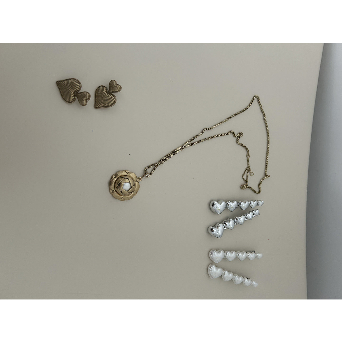 鬼鬼家正品韩代东大门 复古宫廷风立体花朵项链 双心纹理耳钉耳饰
