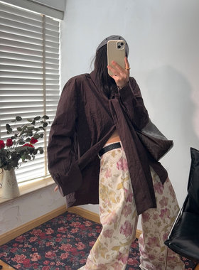 鬼鬼家韩代东大门 复古女郎飘带蝴蝶结褶皱面料宽松衬衫2色