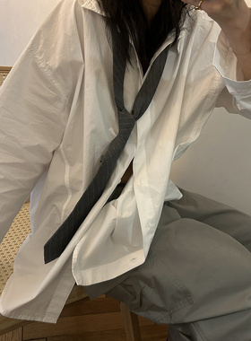 鬼鬼家正品韩代东大门春 复古风手打领带高智感灰色条纹系脖配饰