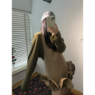 鬼鬼家韩代东大门 甜美咸菜色叠穿木耳花边吊带连衣裙吊带裙
