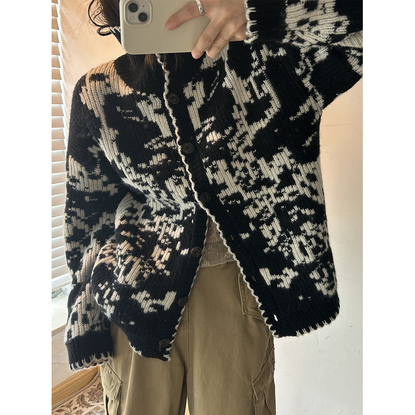 鬼鬼家正品韩代东大门秋 费尔岛oversize高领粗棒针毛衣外套叠穿