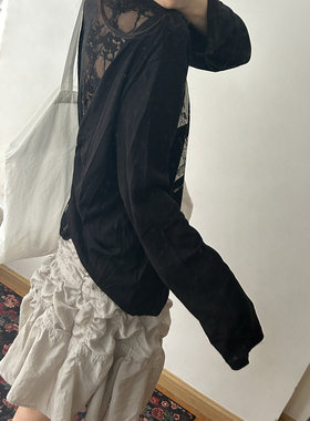 鬼鬼家正品韩代东大门夏 设计感字母图案印花后背蕾丝钩花防晒T恤