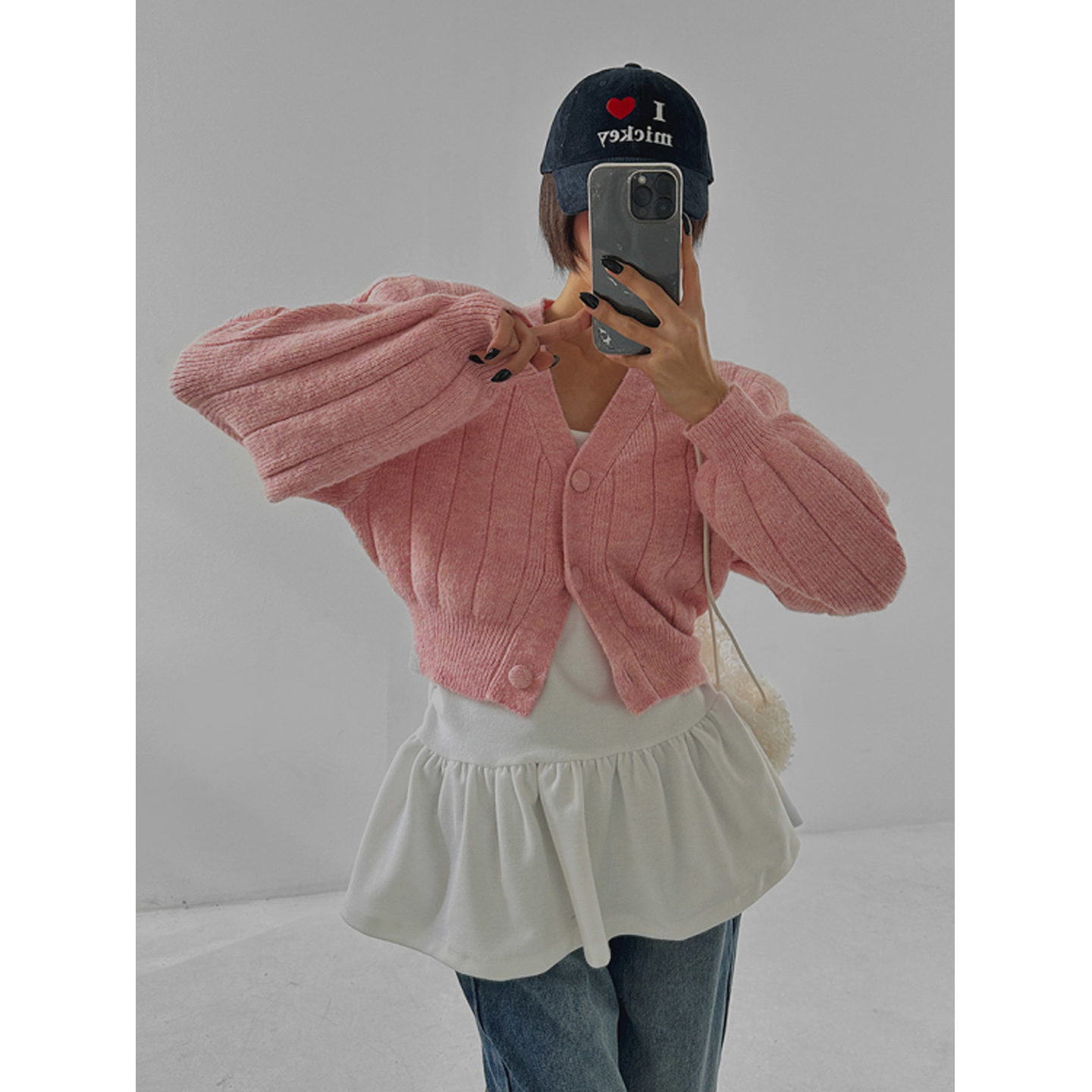 鬼鬼家正品韩代东大门冬 girl甜美减龄宽松柔软V领单排扣针织开衫