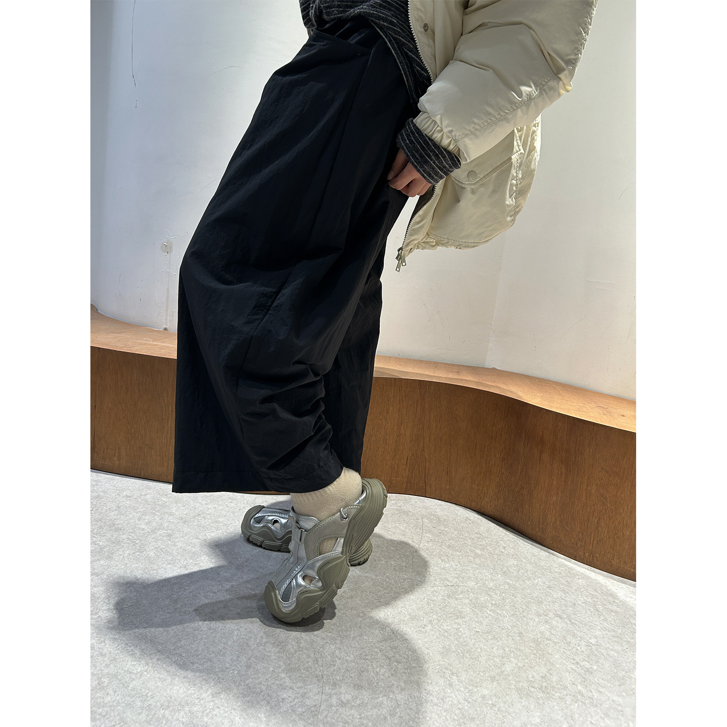 鬼鬼家 正品韩代东大门秋冬 工装气球裤宽松显瘦松紧腰加绒九分裤