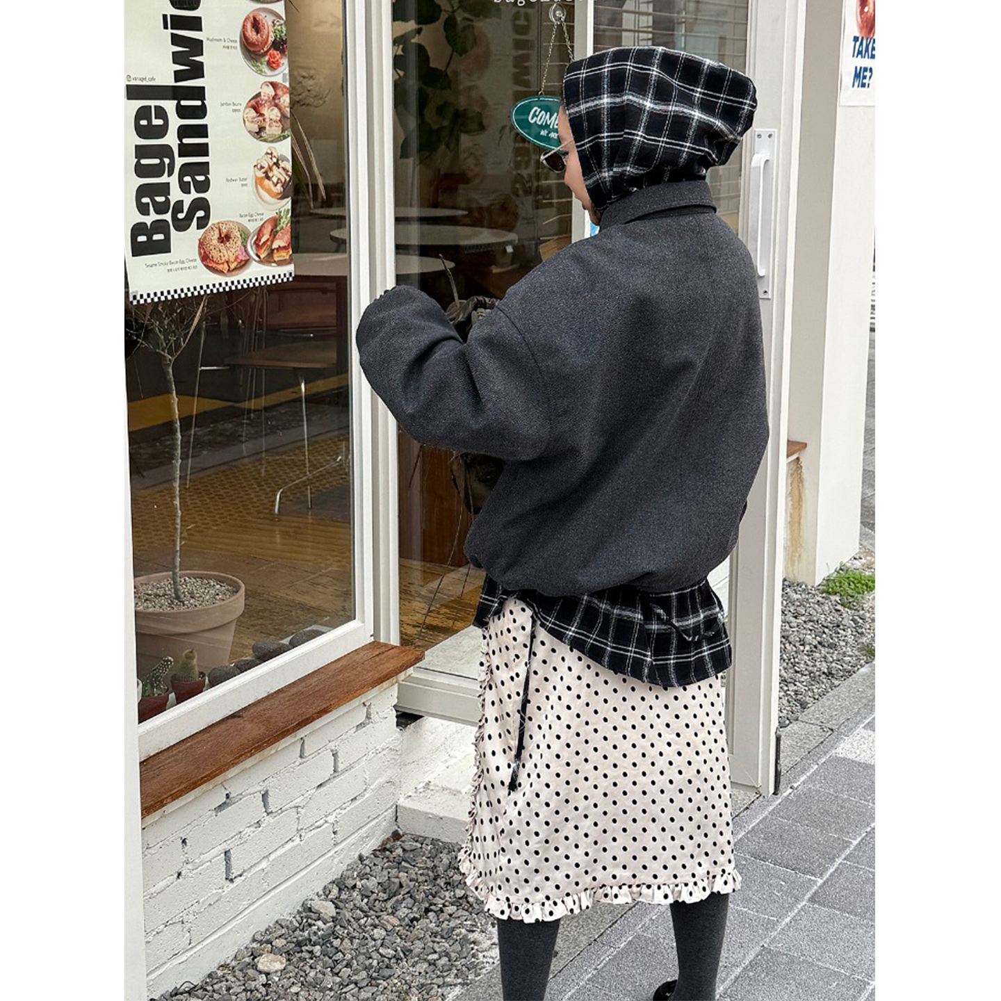 鬼鬼家正品韩代东大门秋冬 nolita甜美风木耳花边拼接波点半身裙