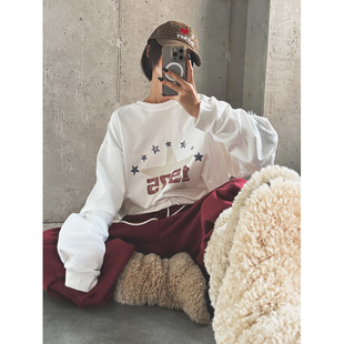 卫衣 girl五角星字母印花宽松圆领中长款 鬼鬼家正品 韩代东大门冬