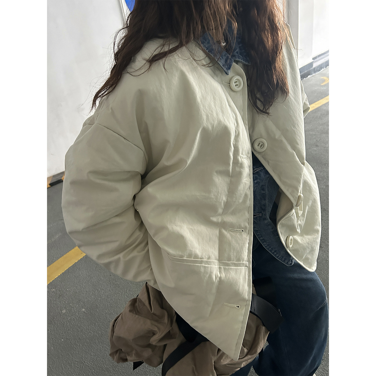 鬼鬼家正品韩代东大门秋冬 90白鸭绒圆领大口袋单排扣防寒羽绒服