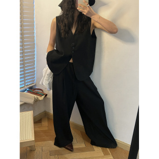 裤 留简约chic高级马甲松紧腰西装 气质穿搭 韩代东大门 鬼鬼家正品