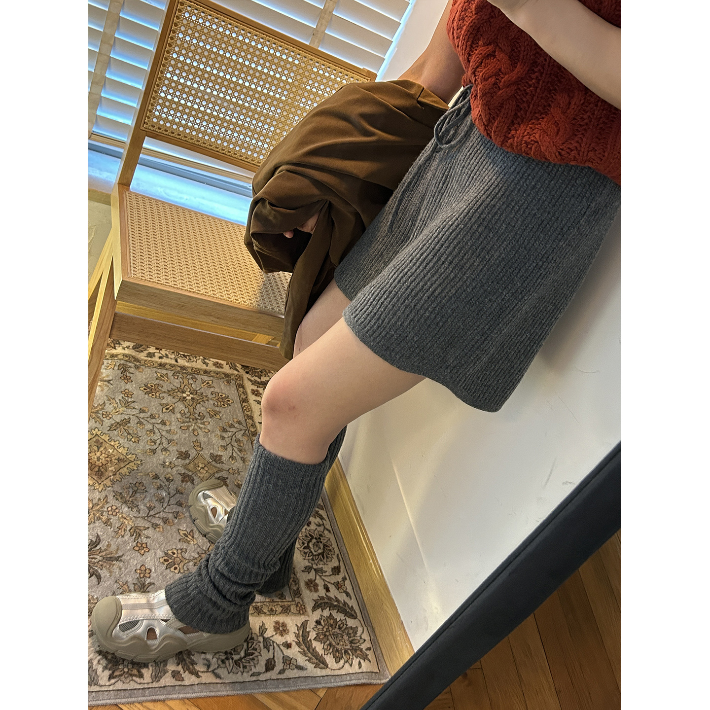 鬼鬼家 正品韩代东大门秋冬 慵懒风舒适高腰针织抽绳阔腿休闲短裤