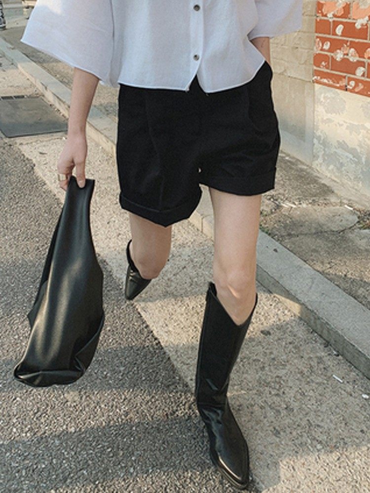 少量现货韩国东大门正品代新款  直筒高腰纯色休闲百搭五分西装裤