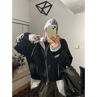 鬼鬼家韩代东大门 韩女刚需假两件卫衣连帽夹棉棉衣棉服百搭