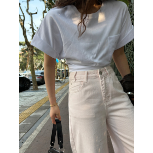 T恤黑白两色 简约百搭小口袋设计宽松短袖 鬼鬼家正品 韩代东大门