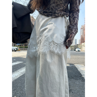 鬼鬼家正品 分体2件套蕾丝屁帘棉感阔腿裤 休闲裤 高腰 韩代东大门