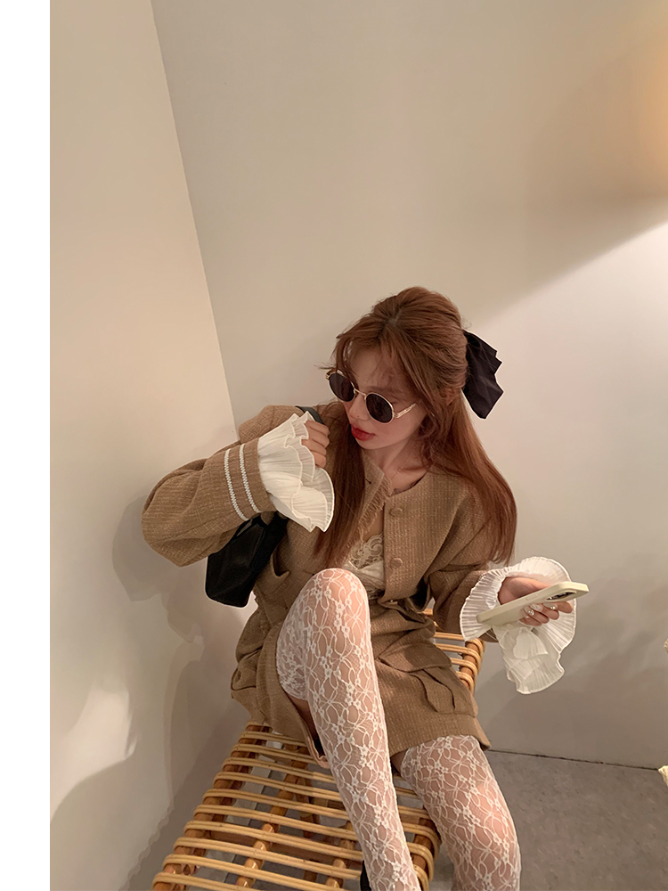 少量现货 温柔女神香槟调薄香香风可卸风琴喇叭袖外套短裤