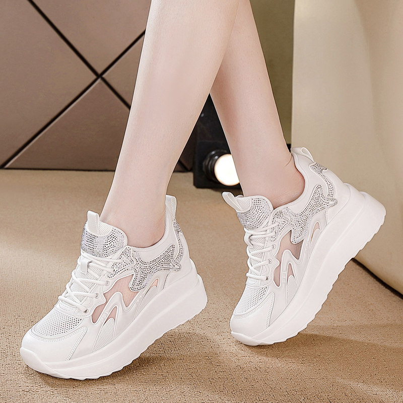 2026春夏女鞋新款厚底内增高女鞋时尚休闲运动透气网面系带小白鞋,女鞋,时尚休闲鞋,淘宝优惠券,粉丝福利购,淘宝优惠卷